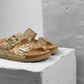 Siena II by LEON– Women’s Leather Sandal- Glitter Double Buckle Slip-on with Cushioned Footbed
