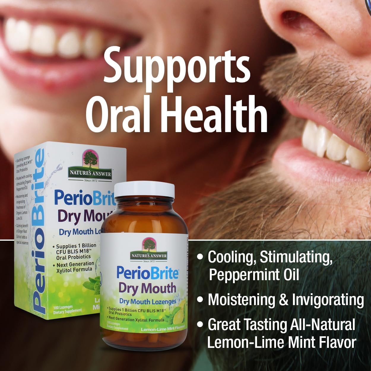 Nature's Answer PerioBrite Dry Mouth Lozenges, Lemon-Lime Mint, 100 Ct