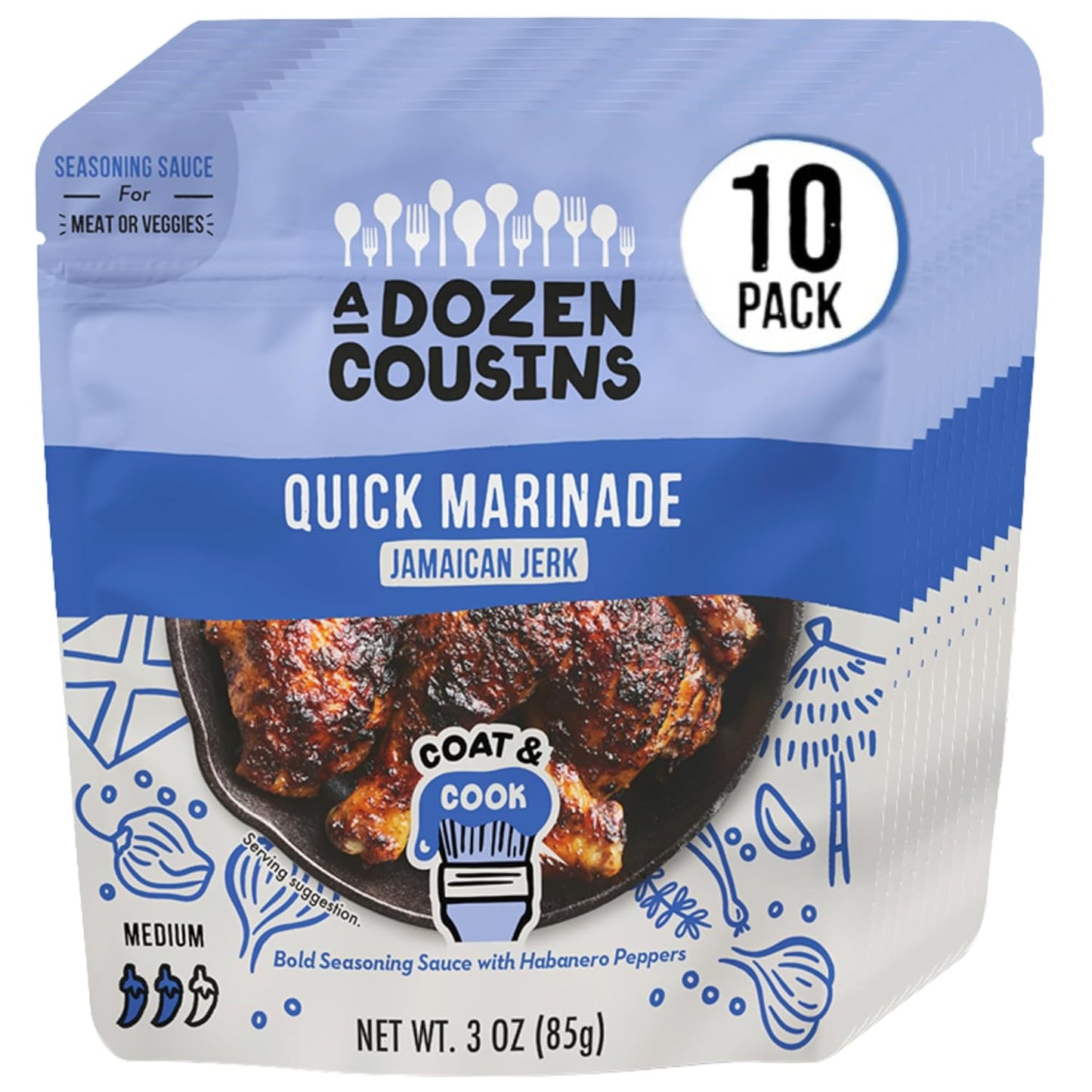 A Dozen Cousins Jamaican Jerk Sauce, 3 oz (Pack of 10) - Authentic Caribbean Flavor