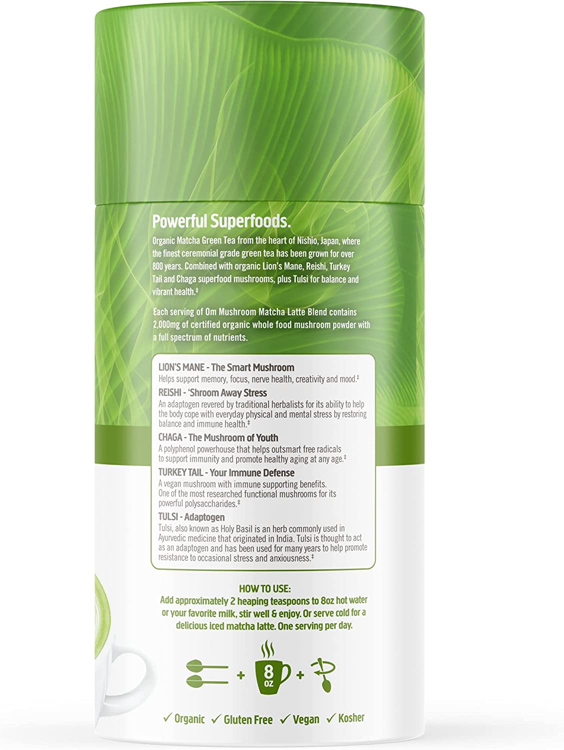 Om Mushroom Superfood Matcha Latte Blend: Immune Support, Energy Boosting Mushroom Powder - 8.47 oz