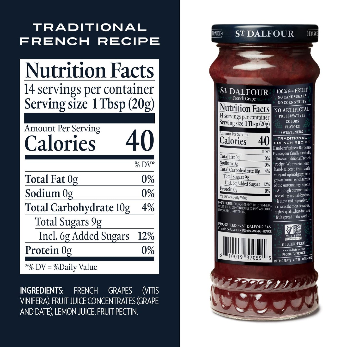 St Dalfour 100% Fruit Conserves, French Grape, Pack of 6, 10 oz