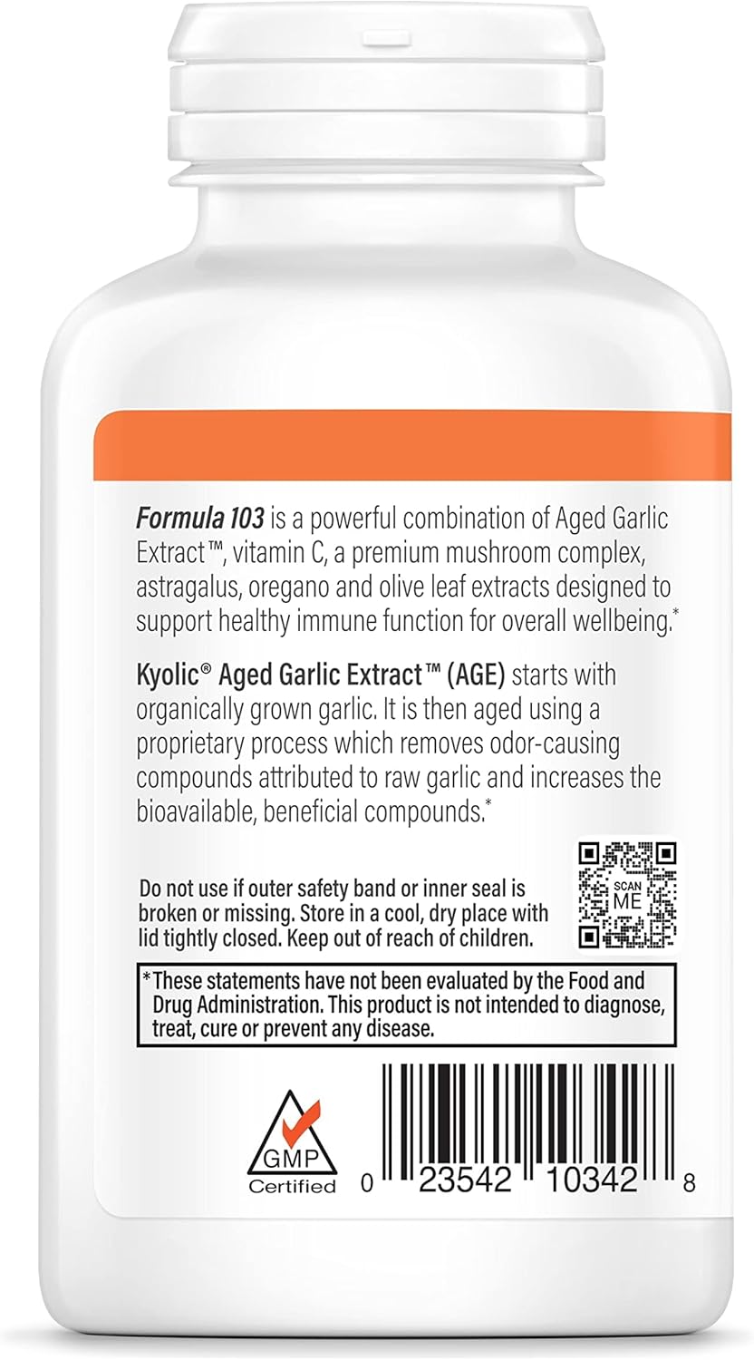 Kyolic Aged Garlic Extract, Immune Formula 103, 200 Capsules.
