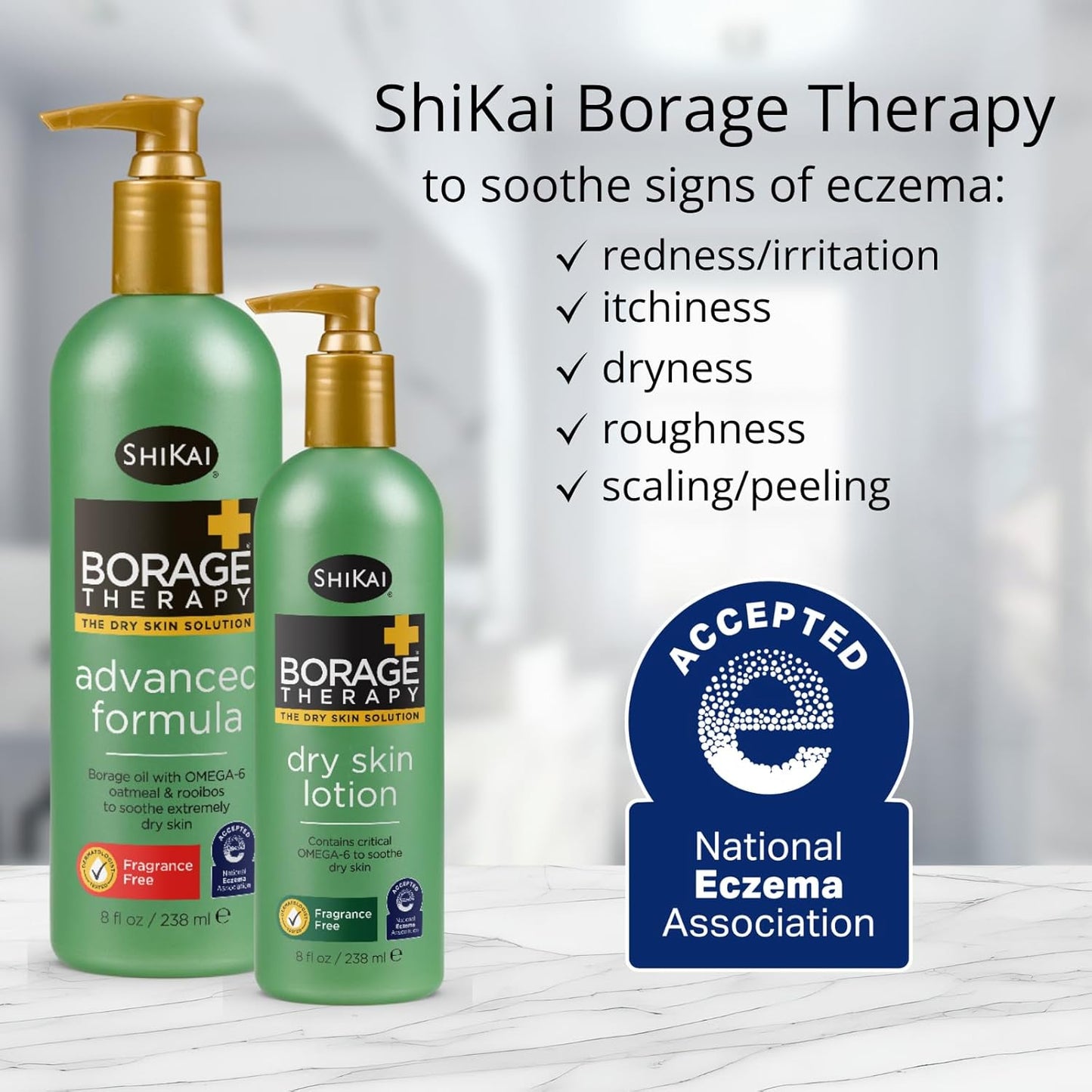 Shikai Borage Therapy Dry Skin Lotion, Unscented, 8 fl oz, Pack of 2