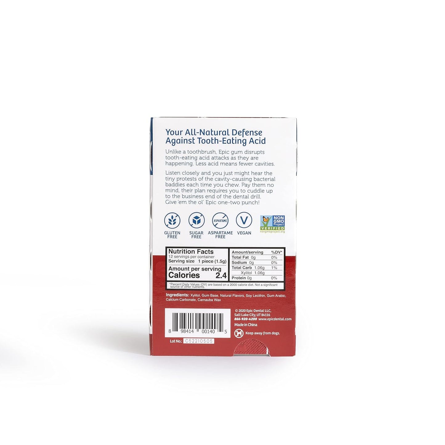 Epic Dental Xylitol Gum, Cinnamon Blast, Case of 12 — Sugar-Free, Gluten-Free & Non-GMO