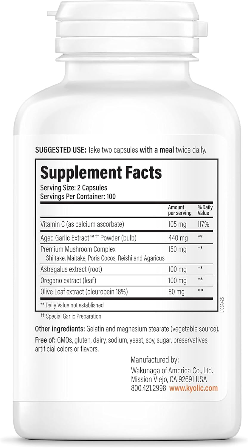 Kyolic Aged Garlic Extract, Immune Formula 103, 200 Capsules.