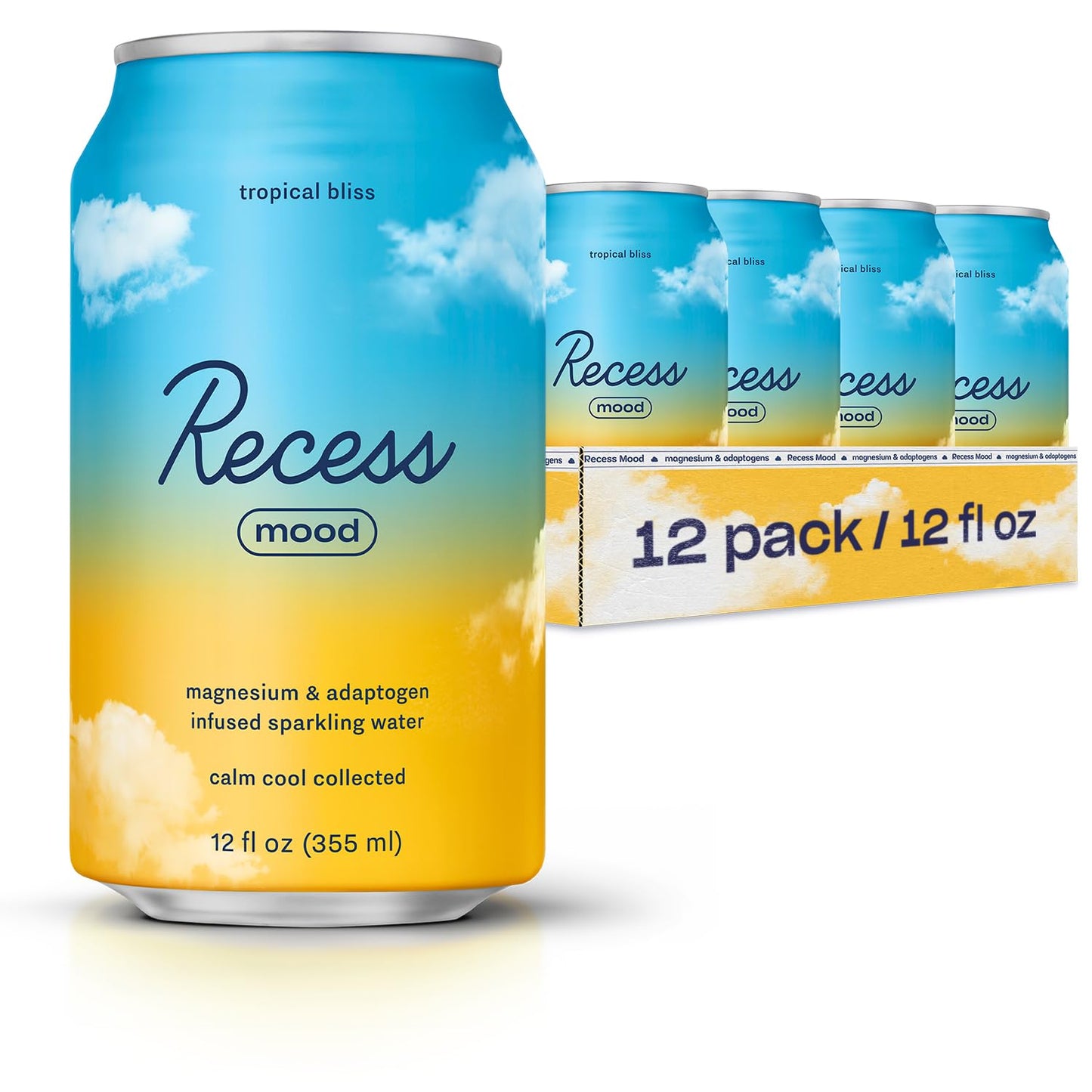 Recess Sparkling Water Tropical Bliss, Magnesium Infused - 12 fl oz  (Pack of 12)