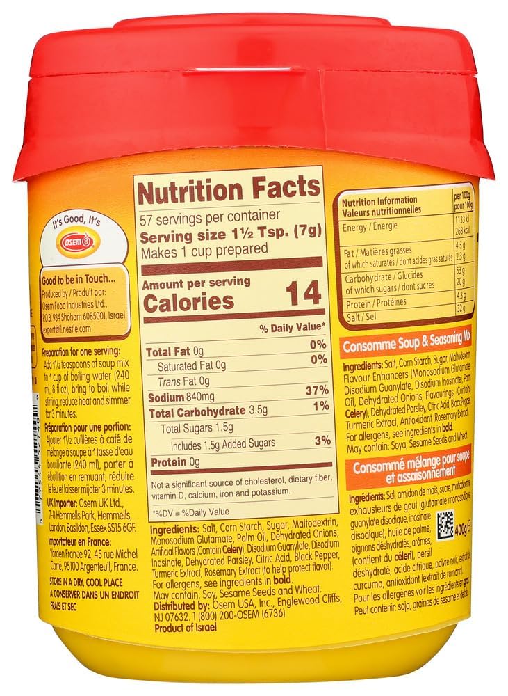 Osem Natural Consomme Soup & Seasoning Mix (12-Pack, 14.1 Oz Each) Kosher, Dairy-Free, Product of Israel