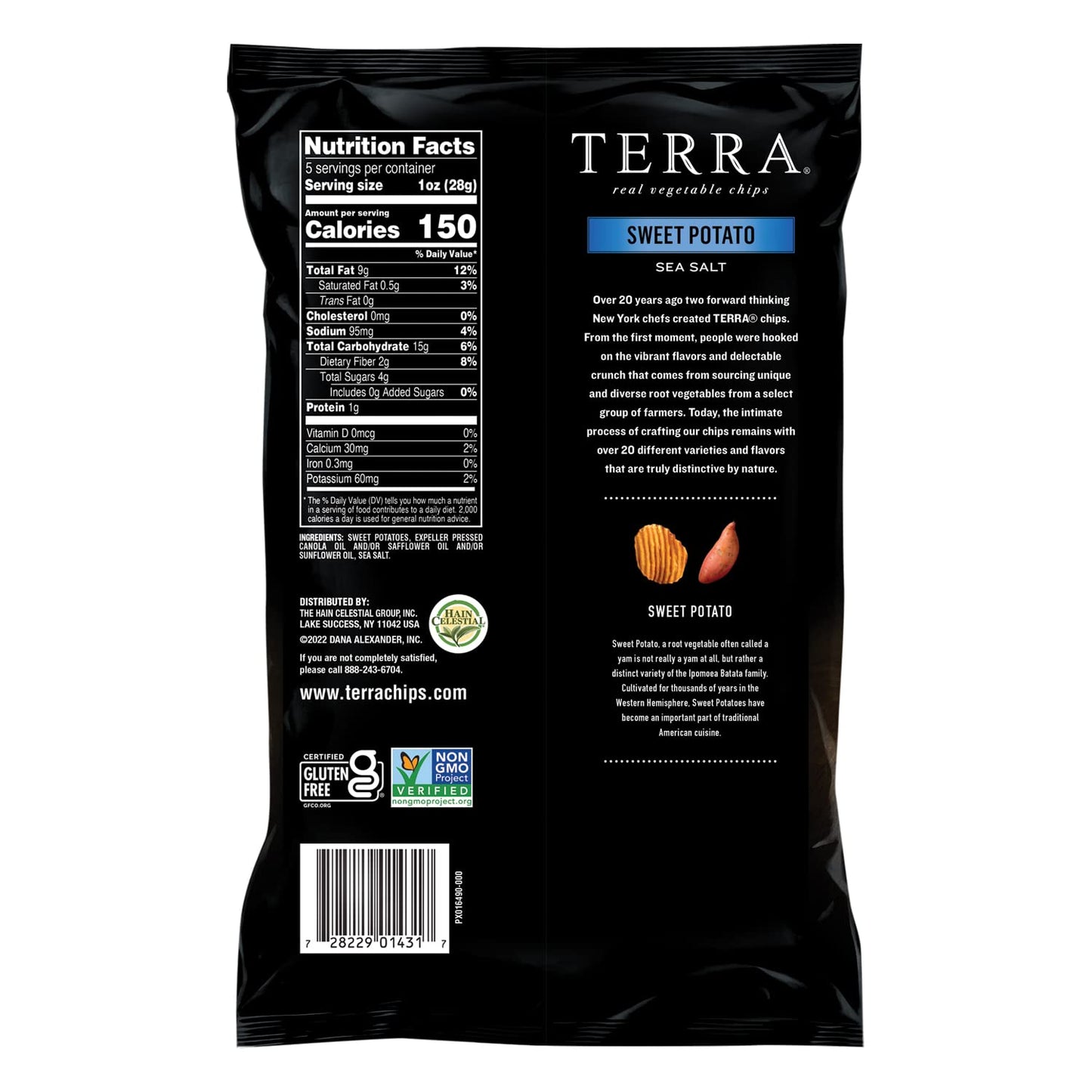 Terra Sweet Potato Chips, Sea Salt, 5 oz Bag, Case of 12