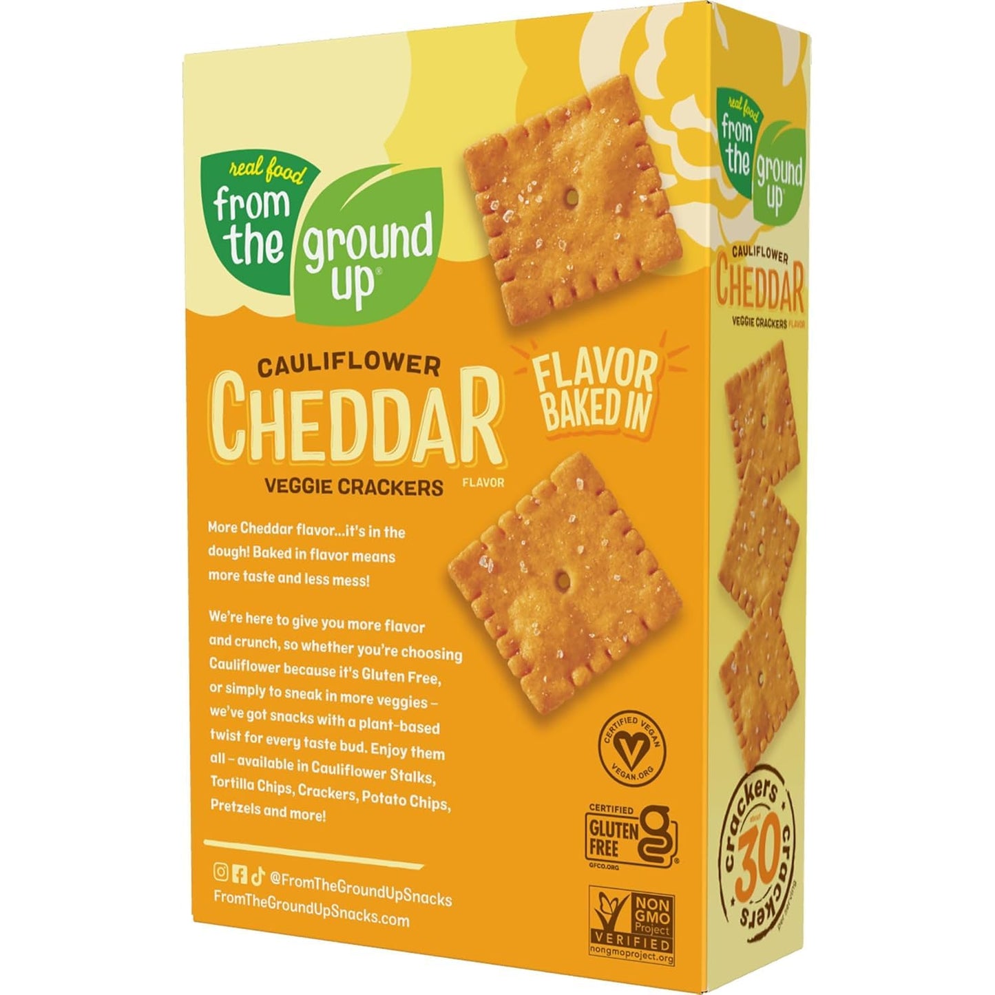 From The Ground Up Aged Cheddar Cauliflower Crackers, 4 oz, Pack of 6