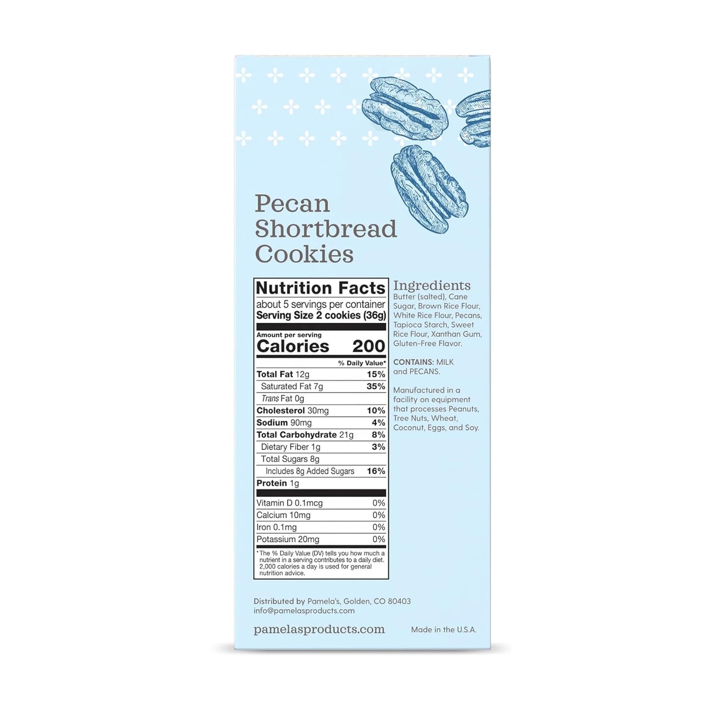 Pamela's Products Gluten-Free Pecan Shortbread Cookies, Case of 6, 6.25 oz.