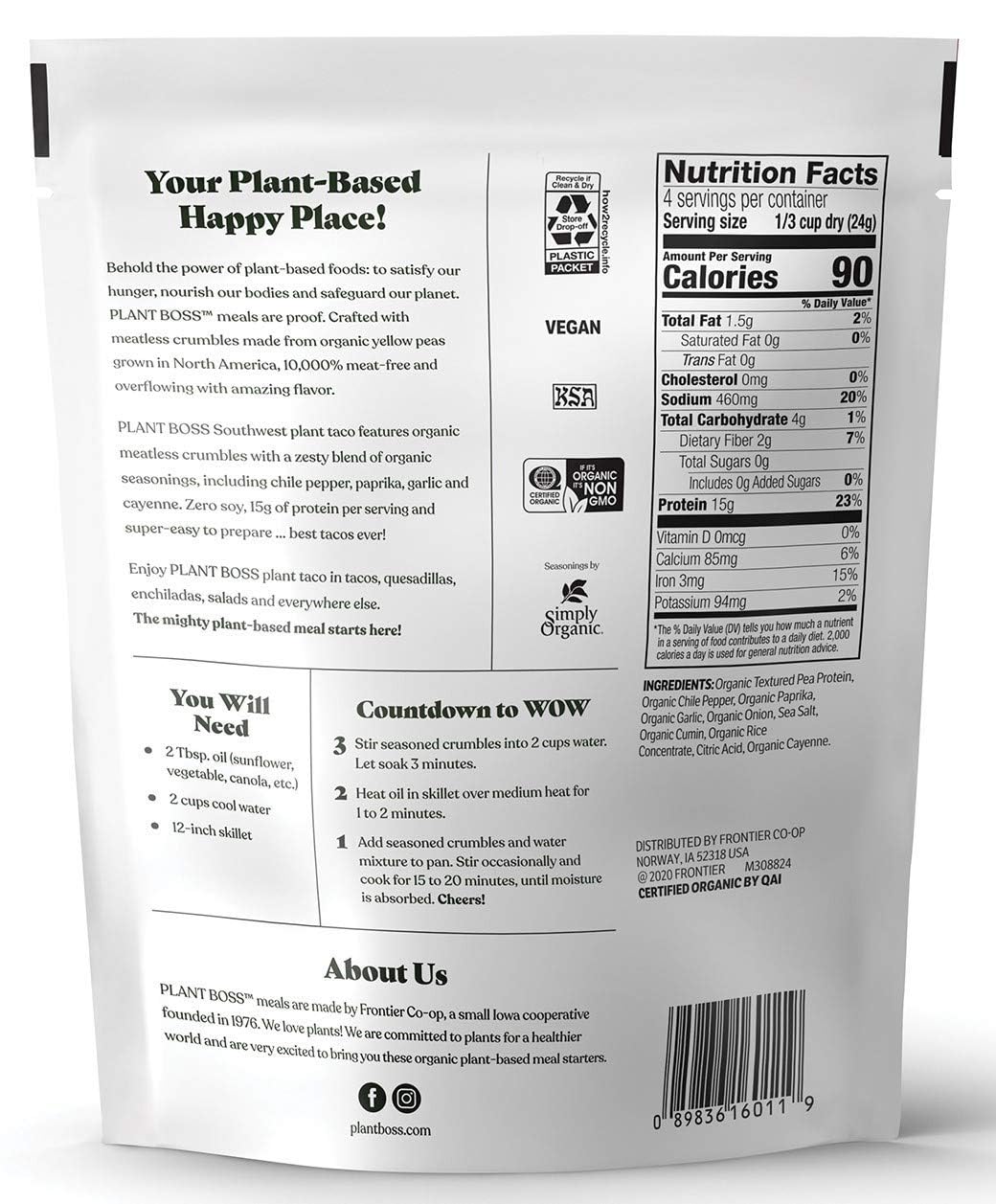 Plant Boss Meatless Crumble Southwest Taco Seasoning, 6-Pack, 3.35 oz.