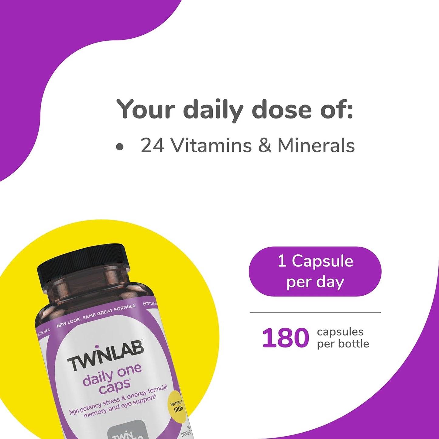 Twinlab Daily One Caps, Multivitamin Without Iron, 180 Capsules