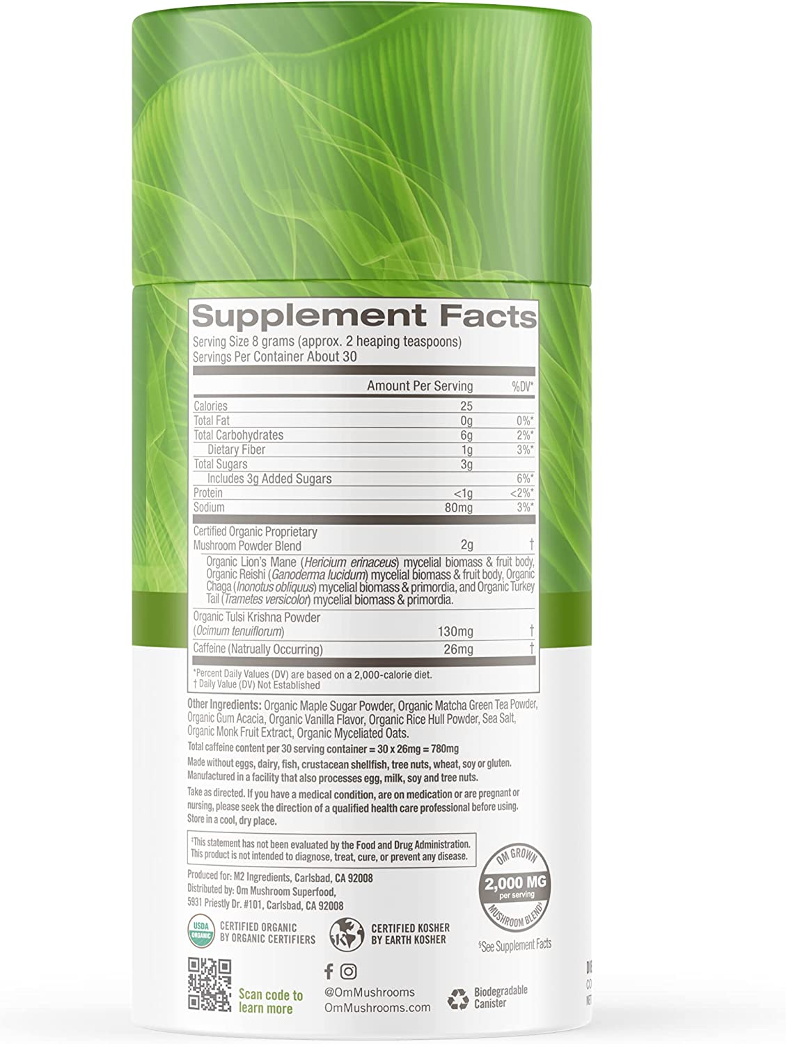 Om Mushroom Superfood Matcha Latte Blend: Immune Support, Energy Boosting Mushroom Powder - 8.47 oz