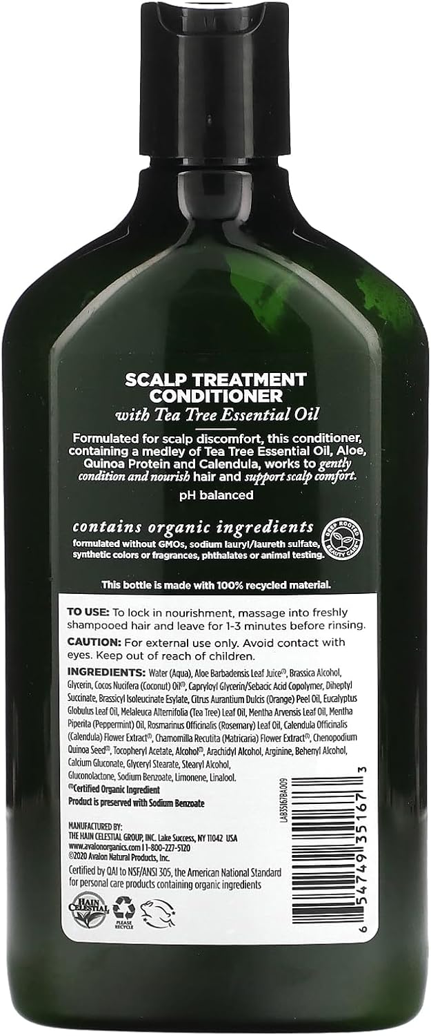 Avalon Organics Scalp Treatment Tea Tree Conditioner, 11 fl oz, Pack of 3