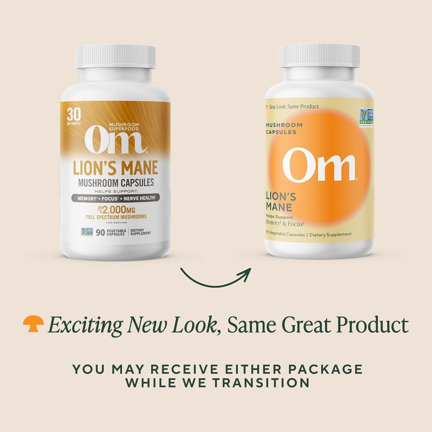 Om Mushroom Superfood Lion's Mane Mushroom Capsules, 90 Count
