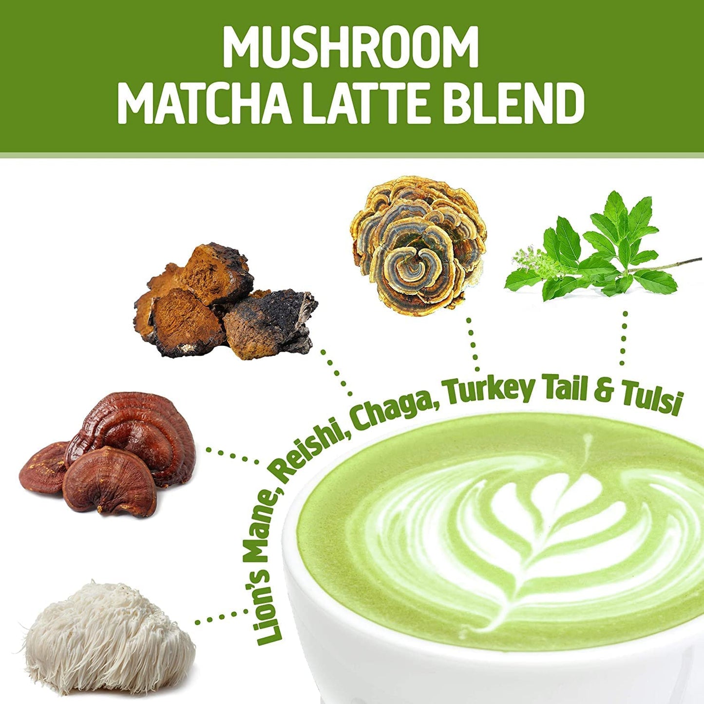 Om Mushroom Superfood Matcha Latte Blend: Immune Support, Energy Boosting Mushroom Powder - 8.47 oz