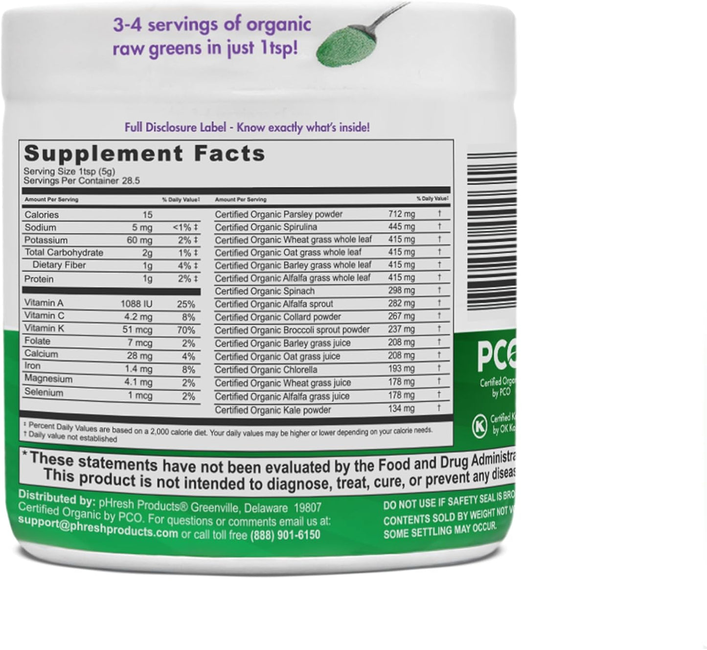 Phresh Products Greens, 5 oz, 1-Month Supply