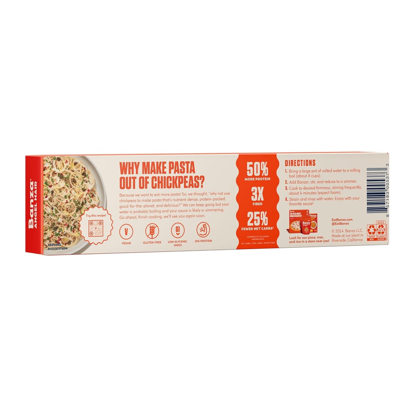 Banza Angel Hair Chickpea Pasta, 8 oz, Case of 12
