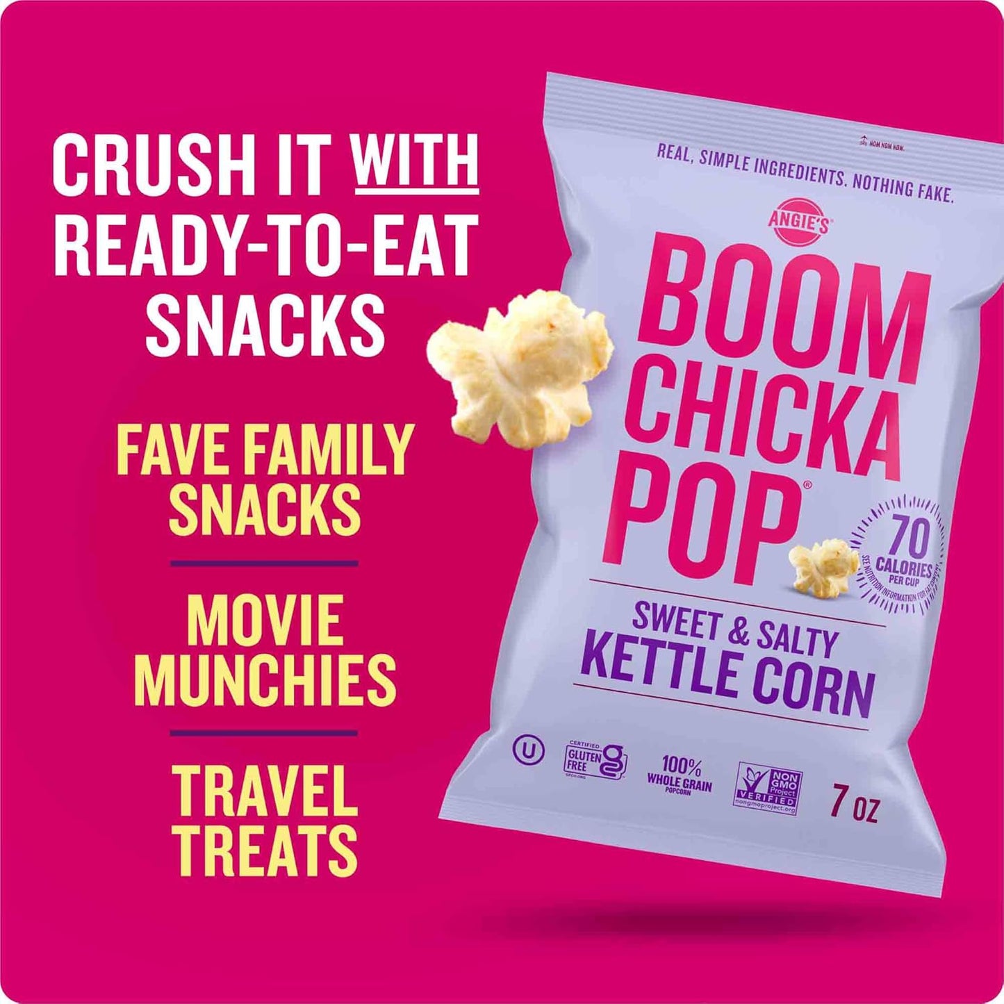 Angie's Boom Chicka Pop, Sweet and Salty Kettle Corn, 7 Oz., Pack of 12