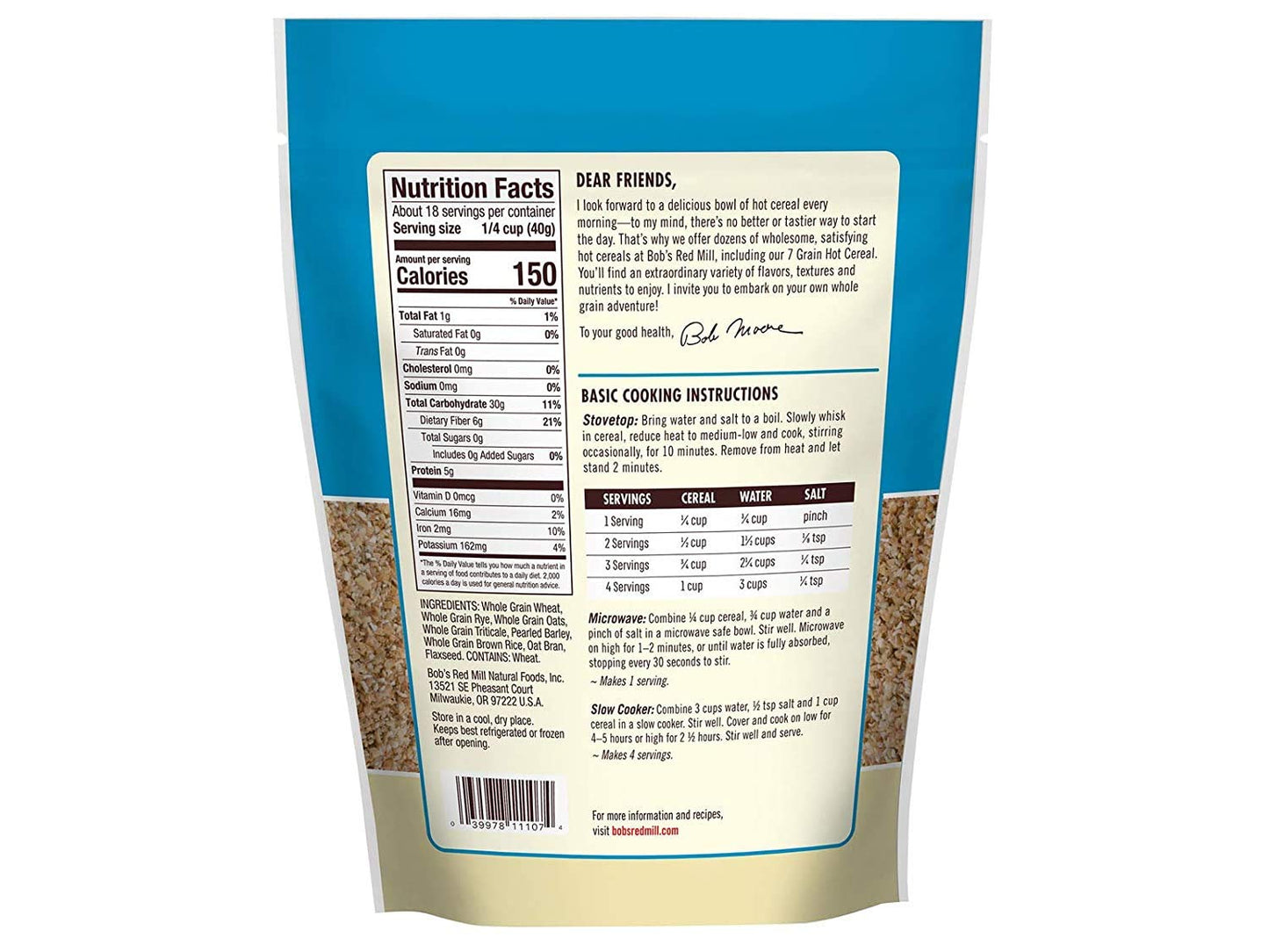Bob's Red Mill 7 Grain Hot Cereal - Whole Grain Breakfast, 25 oz (Pack of 4)