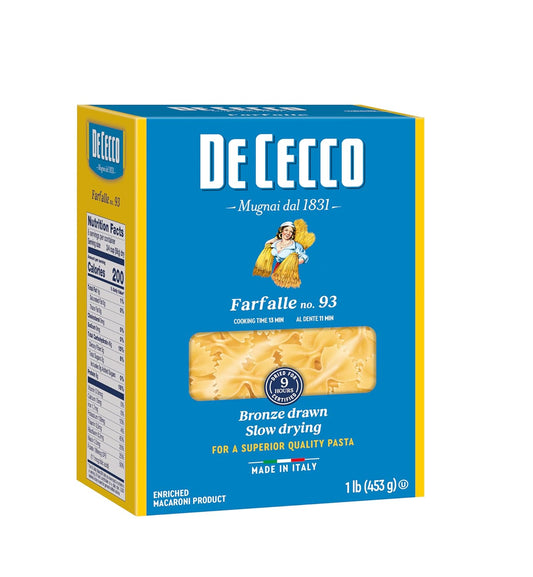 De Cecco Farfalle Bowties Pasta, Authentic Italian, Case of 12 (16 oz)