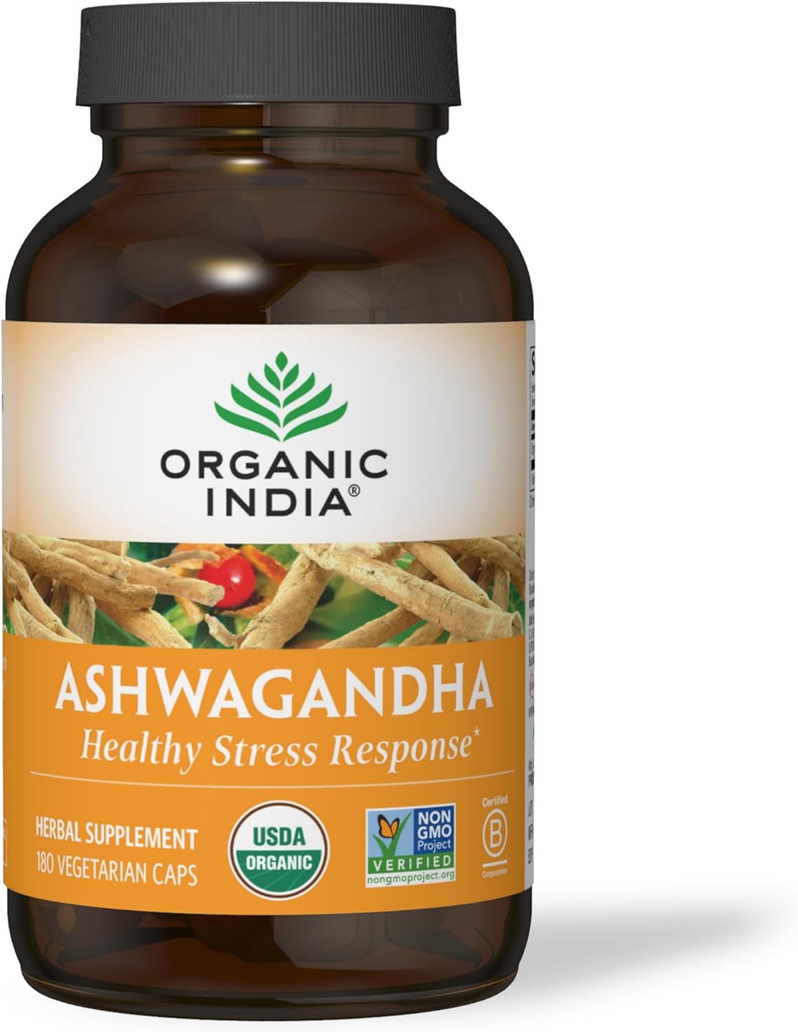 Organic India Ashwagandha Capsules, 180 Count – USDA Organic, Stress Relief, Energy Support, Adaptogen Supplement