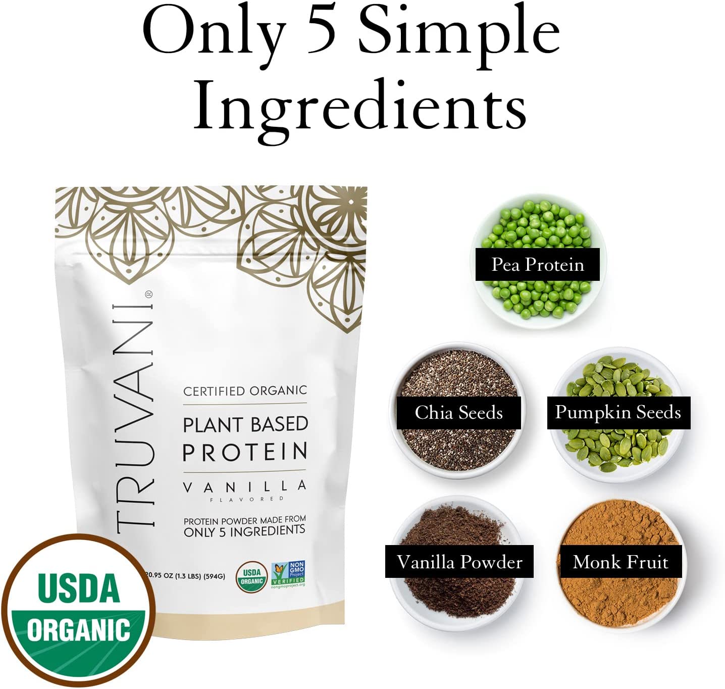 Truvani Vanilla Plant-Based Protein Powder - 10.47 Oz