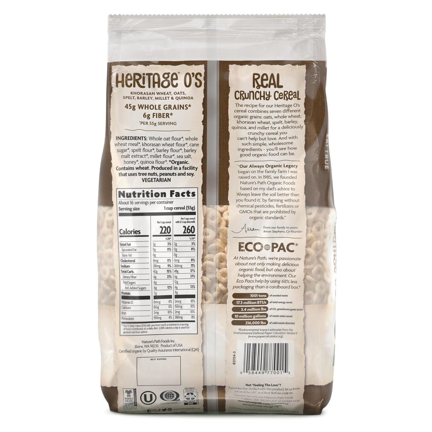 Nature's Path Organic Heritage O's Cereal, Whole Grain Goodness (Pack of 6 - 32 Oz.)