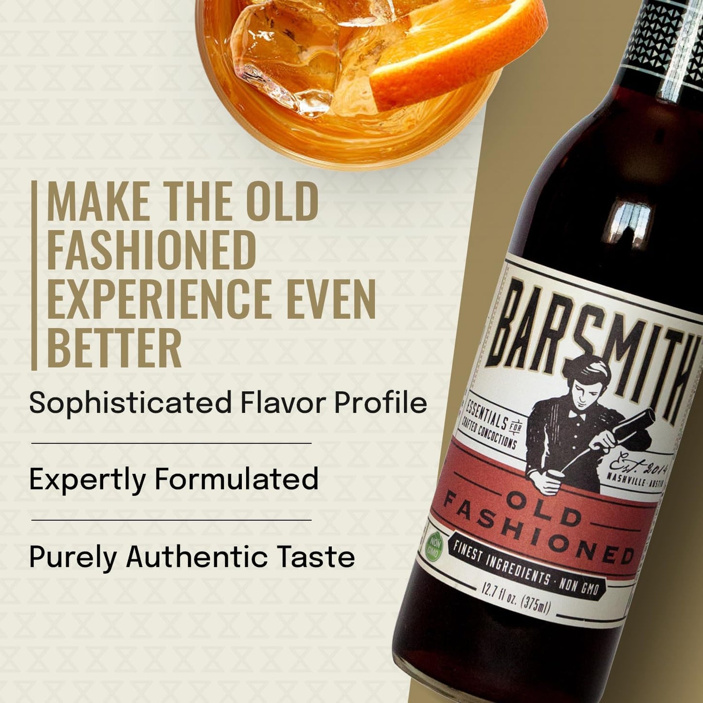Barsmith Classic Old Fashioned Cocktail Mix, Premium Craft Cocktail, Case of 6 (12.7 fl oz)