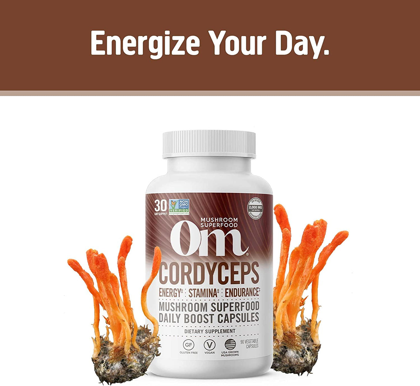 Om Mushroom Superfood Cordyceps Mushroom Capsules, Energy and Endurance Support Supplement, 90 Count