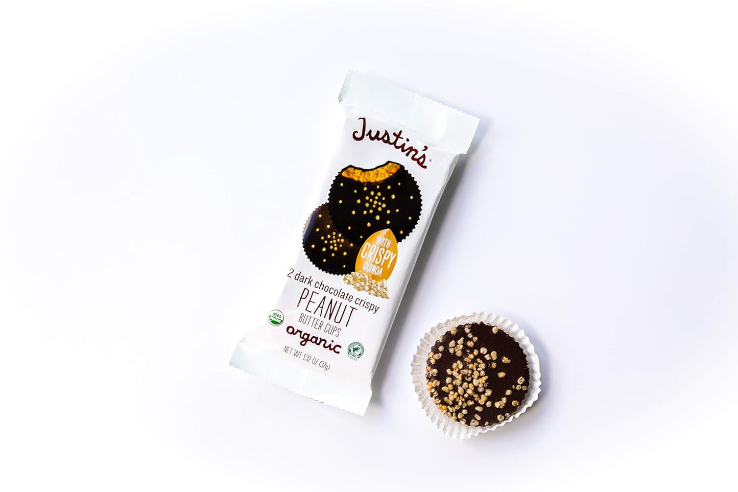 Justins Dark Chocolate Covered Crispy Peanut Butter Cups 12 Pack 1.32 Oz Each