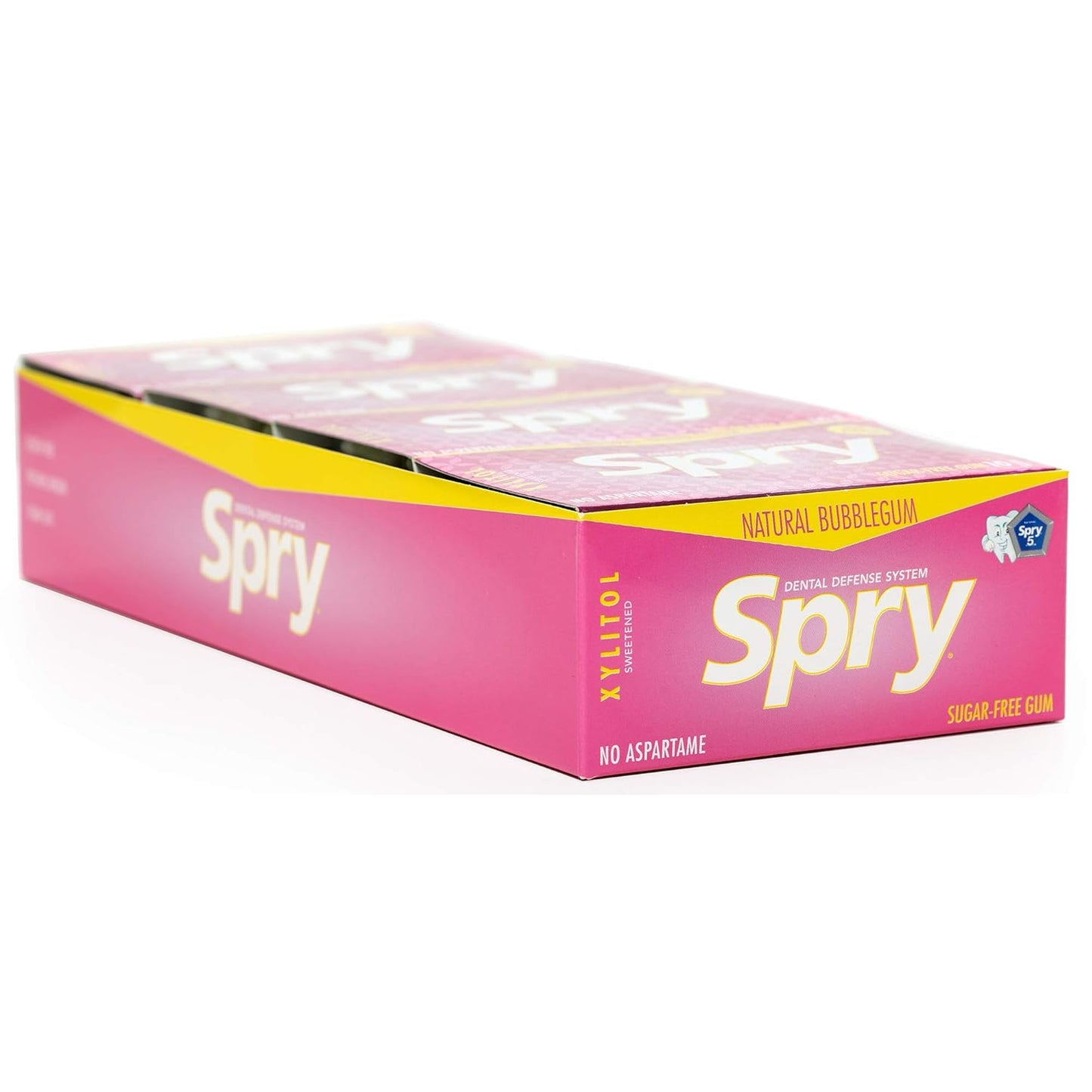 Spry Xylitol Chewing Gum, Natural Bubblegum Flavor, Sugar Free, Gluten Free, 10 Pieces per Pack, Case of 20