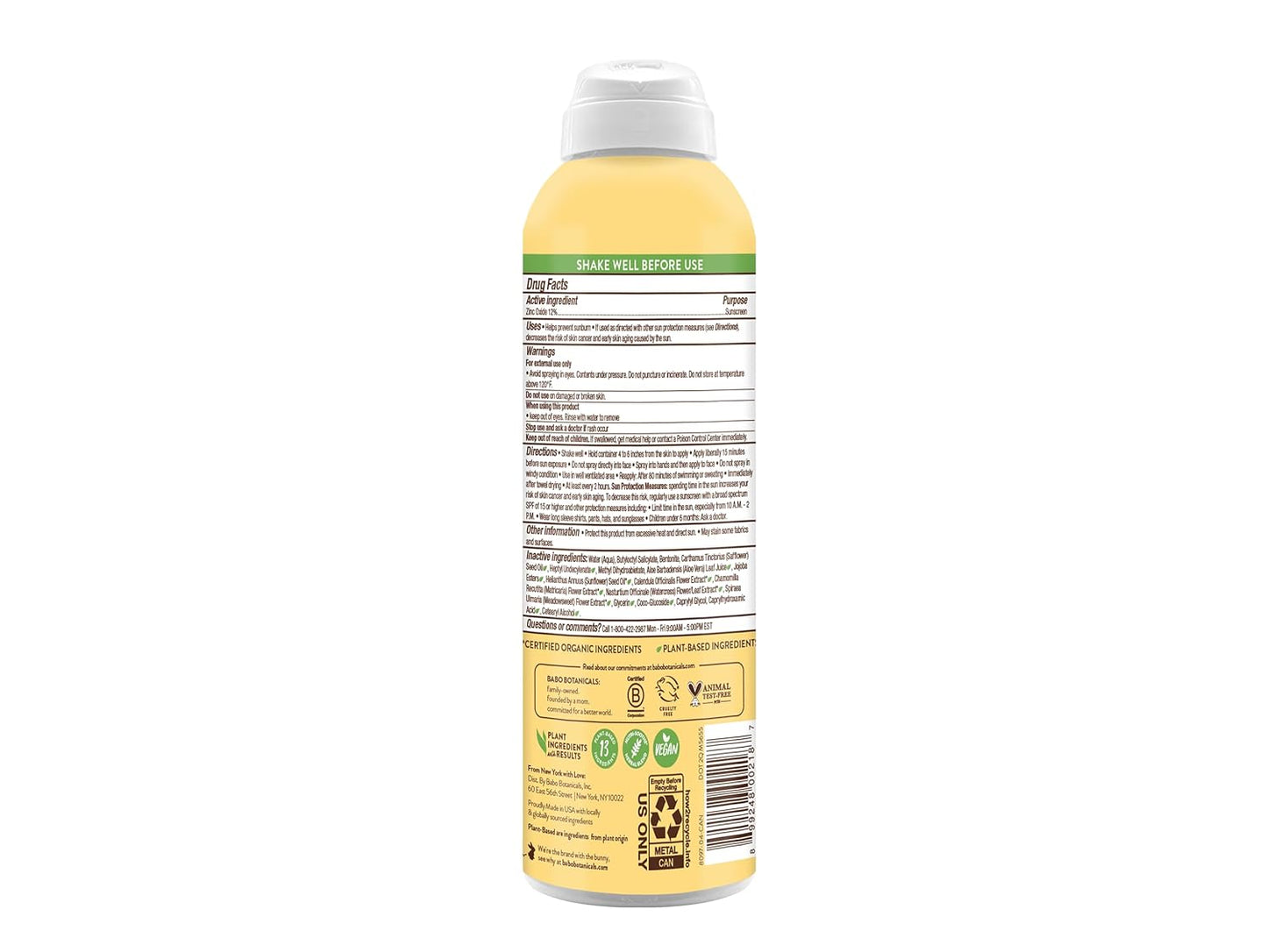Babo Botanicals Fragrance-Free Sheer Zinc Sunscreen SPF 50, 6 fl oz