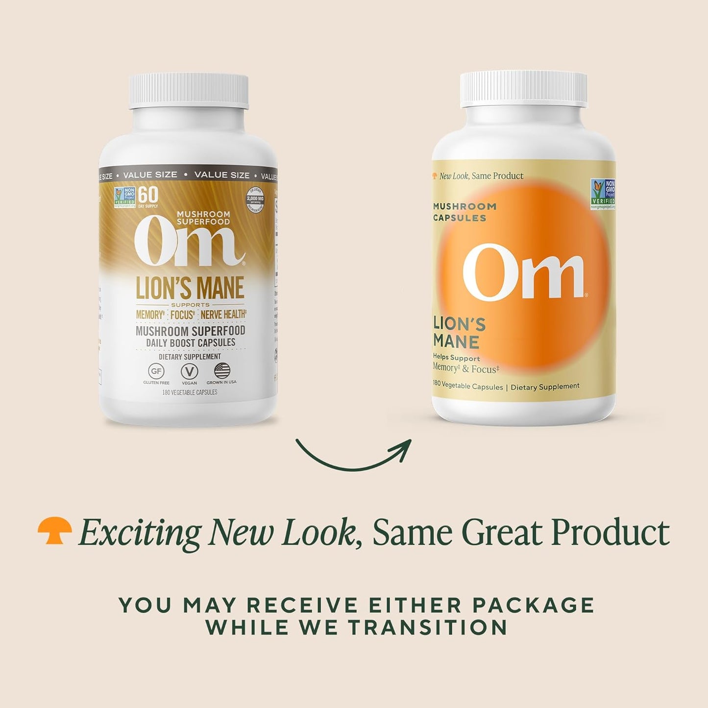 Om Mushroom Superfood Lion's Mane Capsules, 2000mg, 180 Count (60-Day Supply)