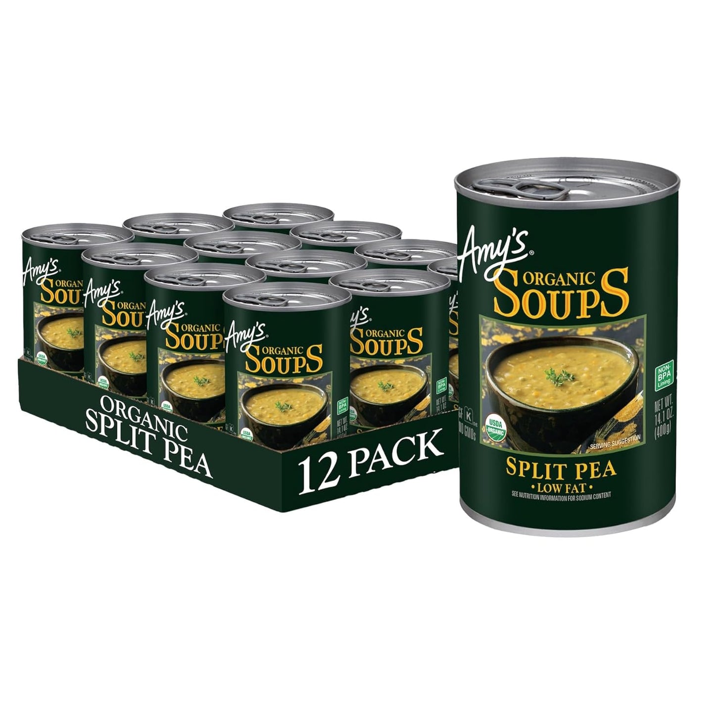 Amy's Organic Low Sodium Split Pea Soup, 14.1 oz, Pack of 12