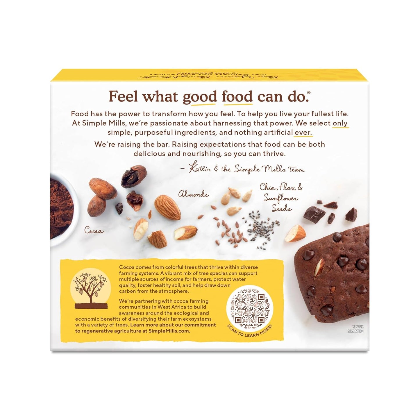 Simple Mills Soft Baked Almond Flour Brownie Bars, Chocolate Chip, 5.99 oz, Case of 6