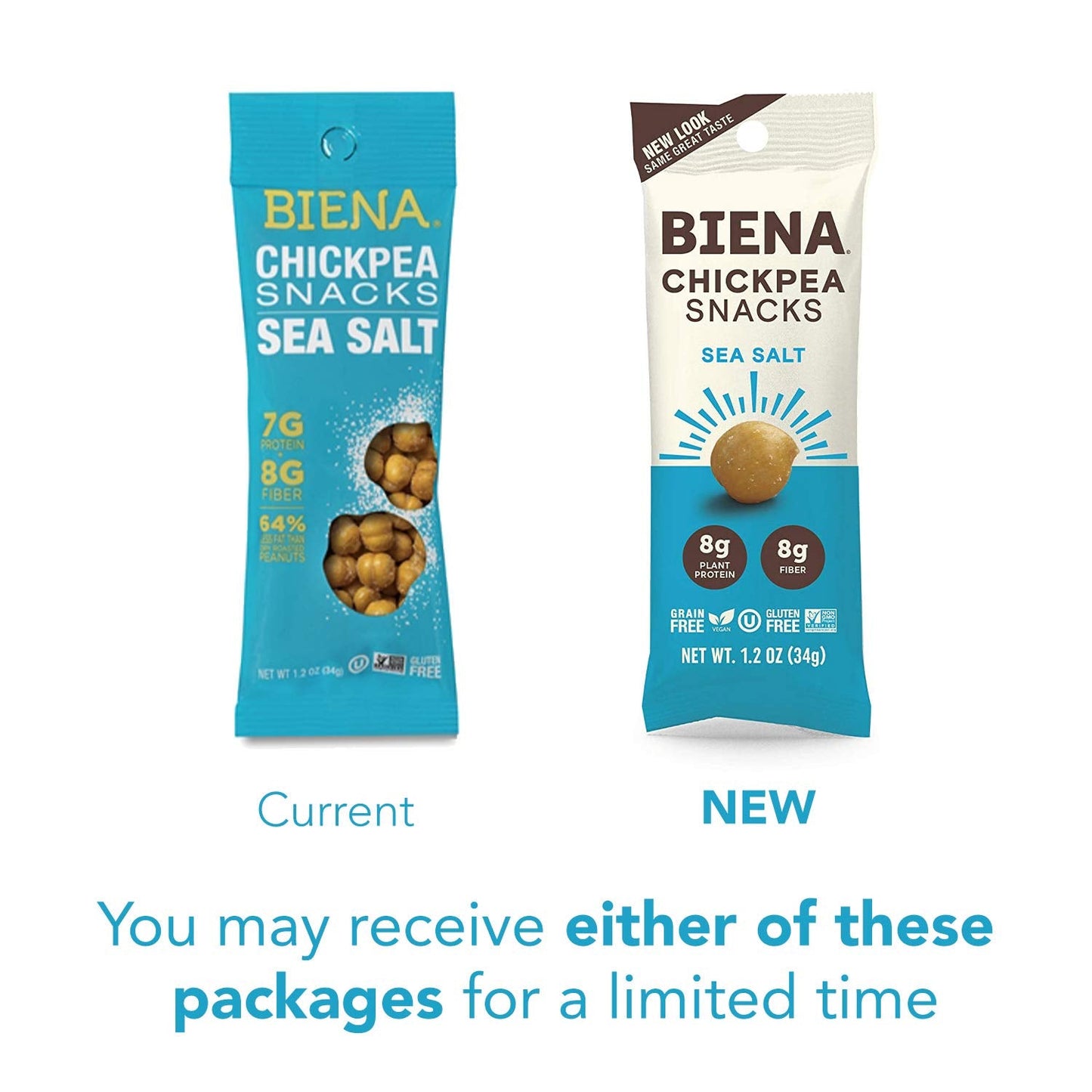 Biena Roasted Chickpea Snacks, Sea Salt, 1.2 oz, Case of 10