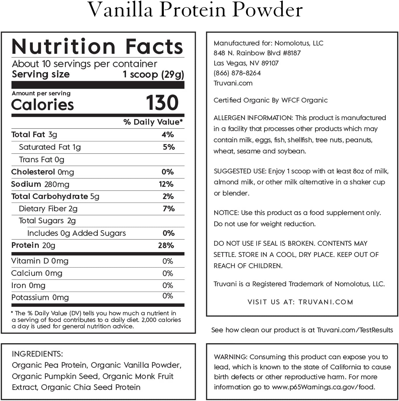 Truvani Vanilla Plant-Based Protein Powder - 10.47 Oz