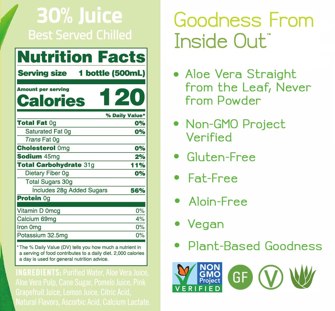 Alo Appeal Aloe Vera Juice Drink, Pomelo Lemon & Pink Grapefruit, 16.9 fl oz., Pack of 12