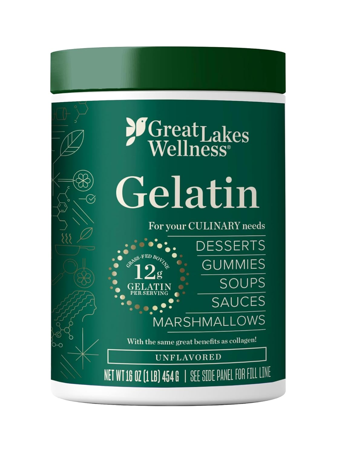 Great Lakes Wellness Culinary Gelatin Unflavored - 1 lb (16 oz) - Versatile Protein Source