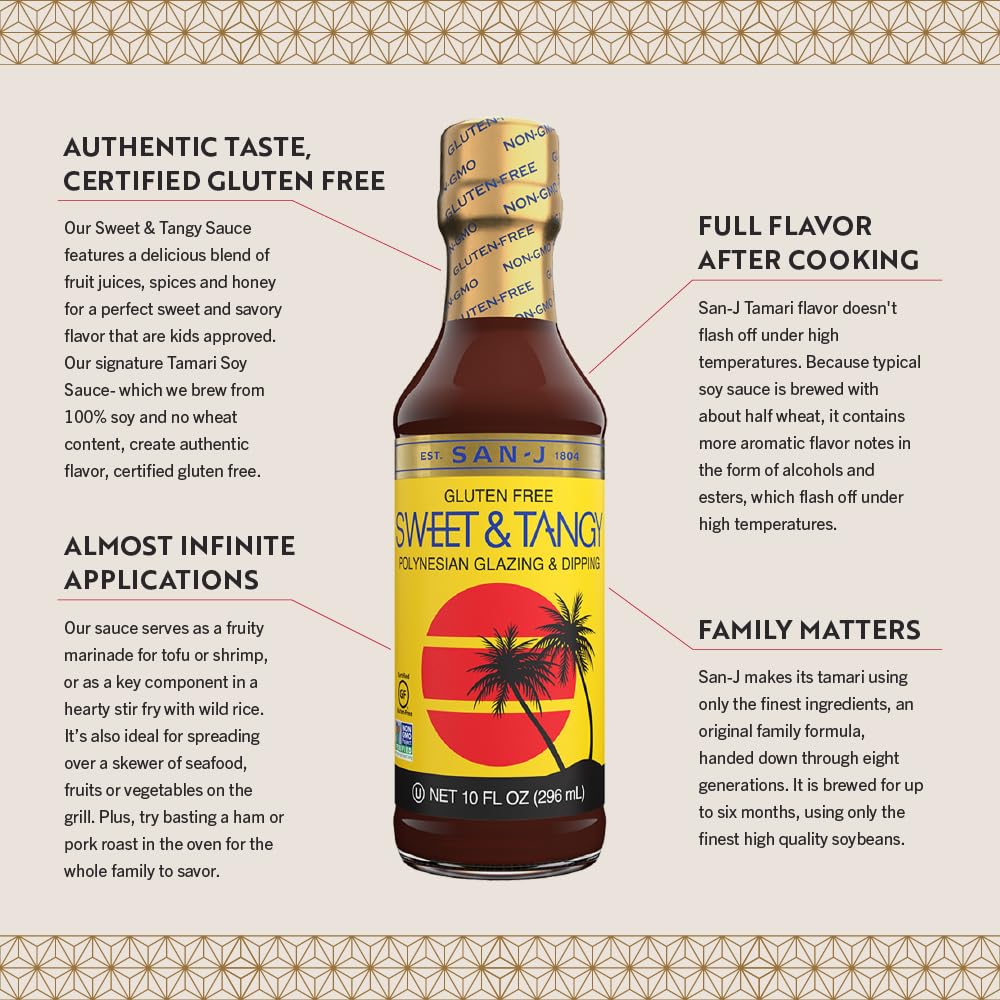 San-J Sweet & Tangy Cooking Sauce, Pack of 6, 10 Fl. Oz. Bottles