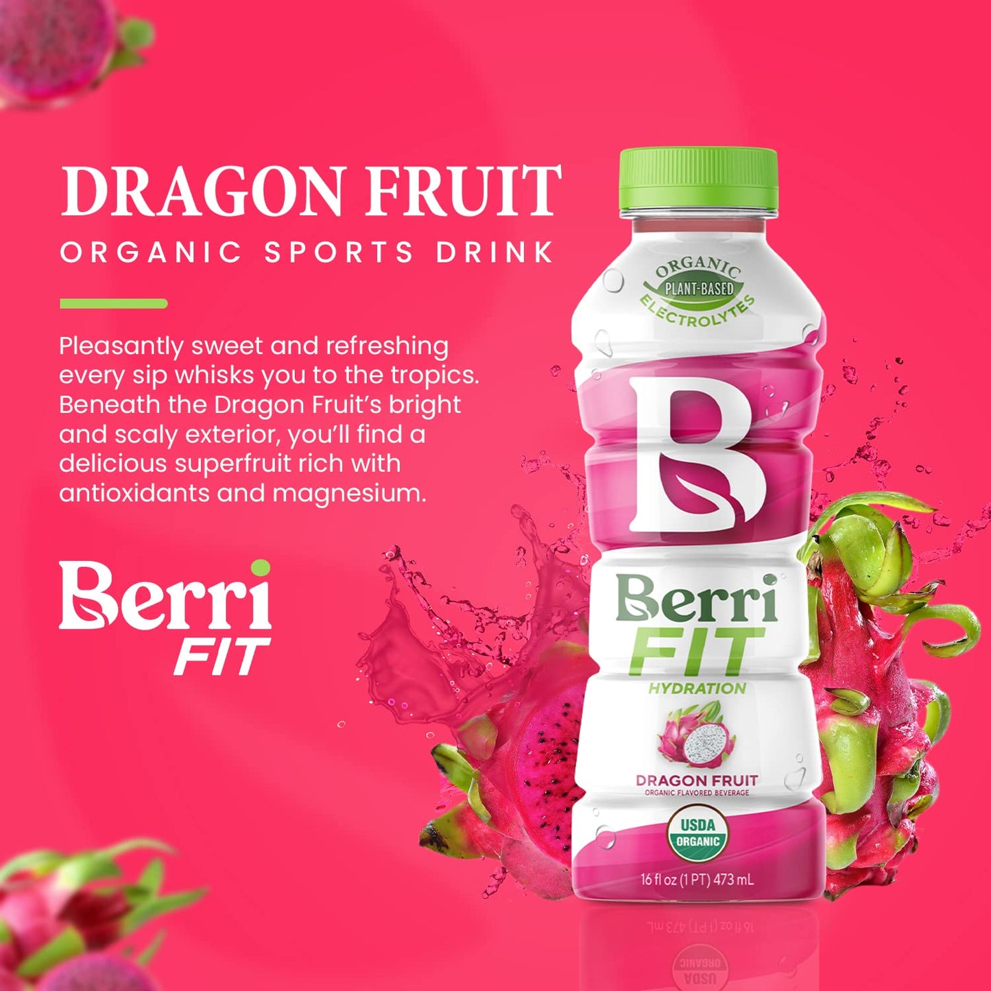 Berri Pro Dragon Fruit Plant-Based Fitness Beverage, 12 Pack, 16 Oz. Each