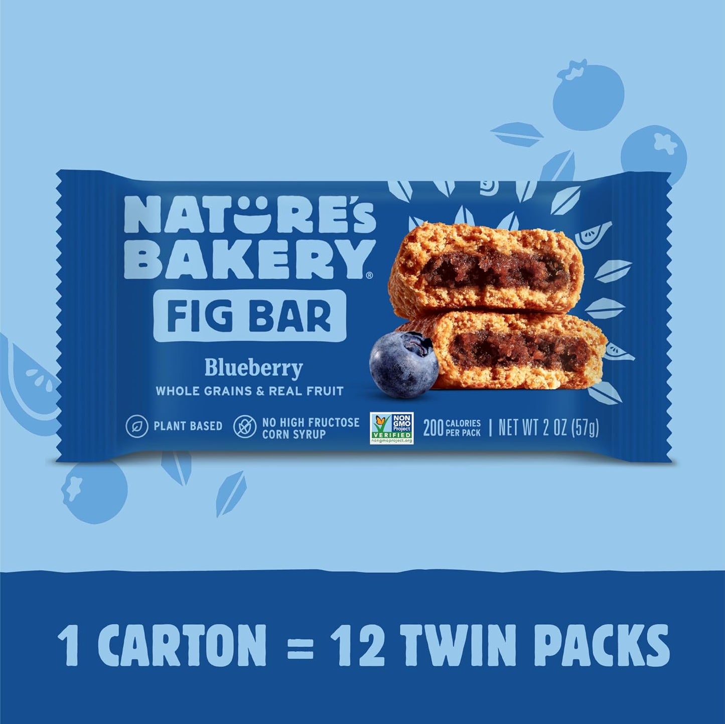 Nature's Bakery Blueberry Fig Bars, Stone Ground Whole Wheat, 2 oz, Pack of 12