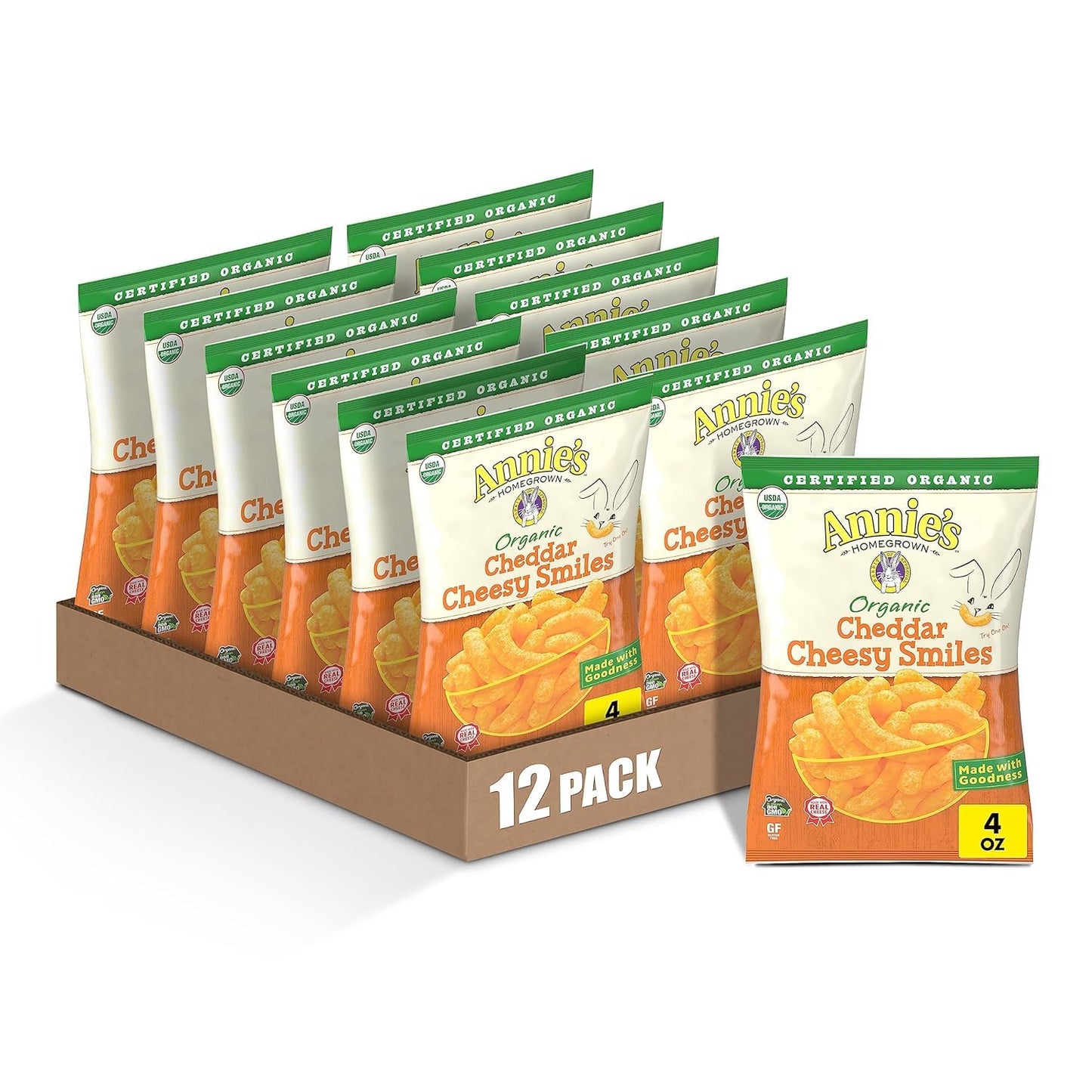 Annie's Homegrown Crunchy Cheddar Cheese Puffs, 12-Pack, 4 oz Each