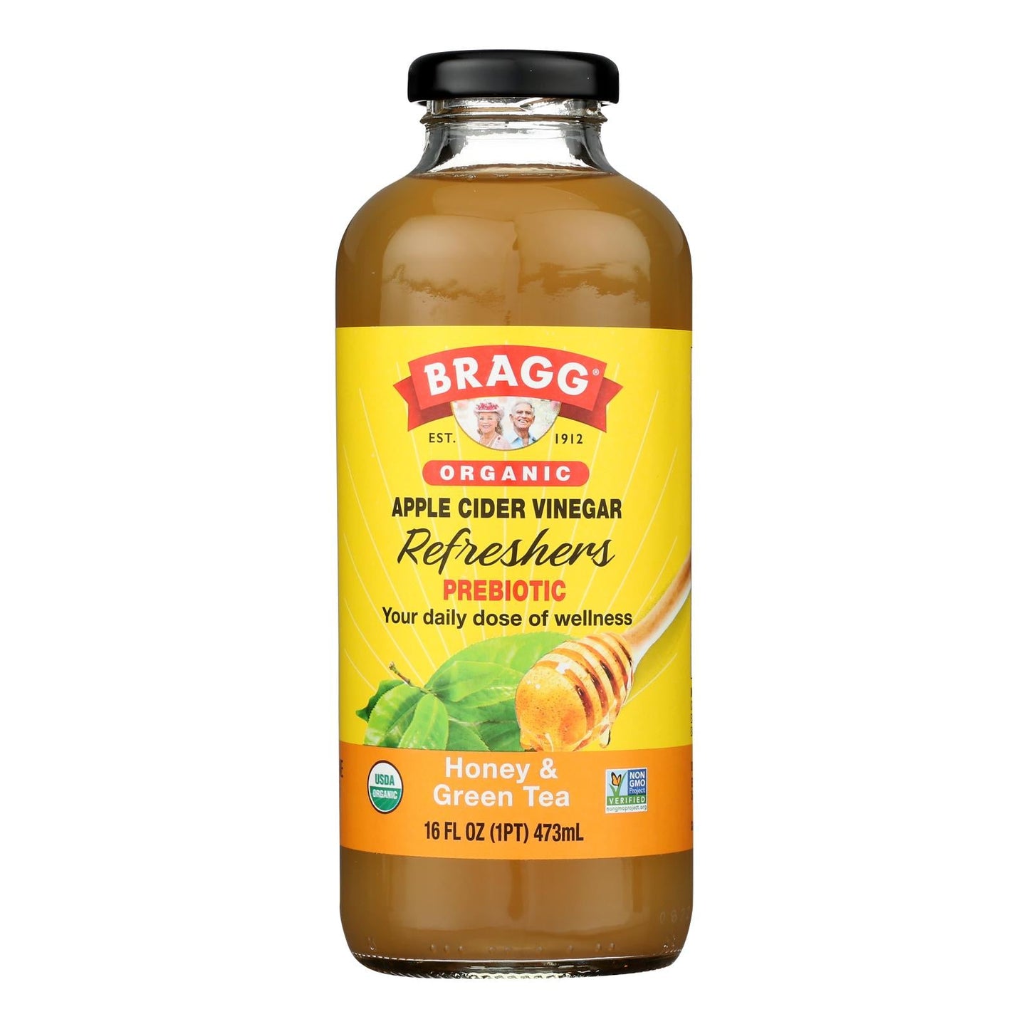 Bragg Organic Apple Cider Vinegar, Honey Green Tea Refresh, 16 Fl Oz - 12 Pack
