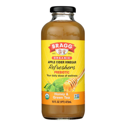 Bragg Organic Apple Cider Vinegar, Honey Green Tea Refresh, 16 Fl Oz - 12 Pack