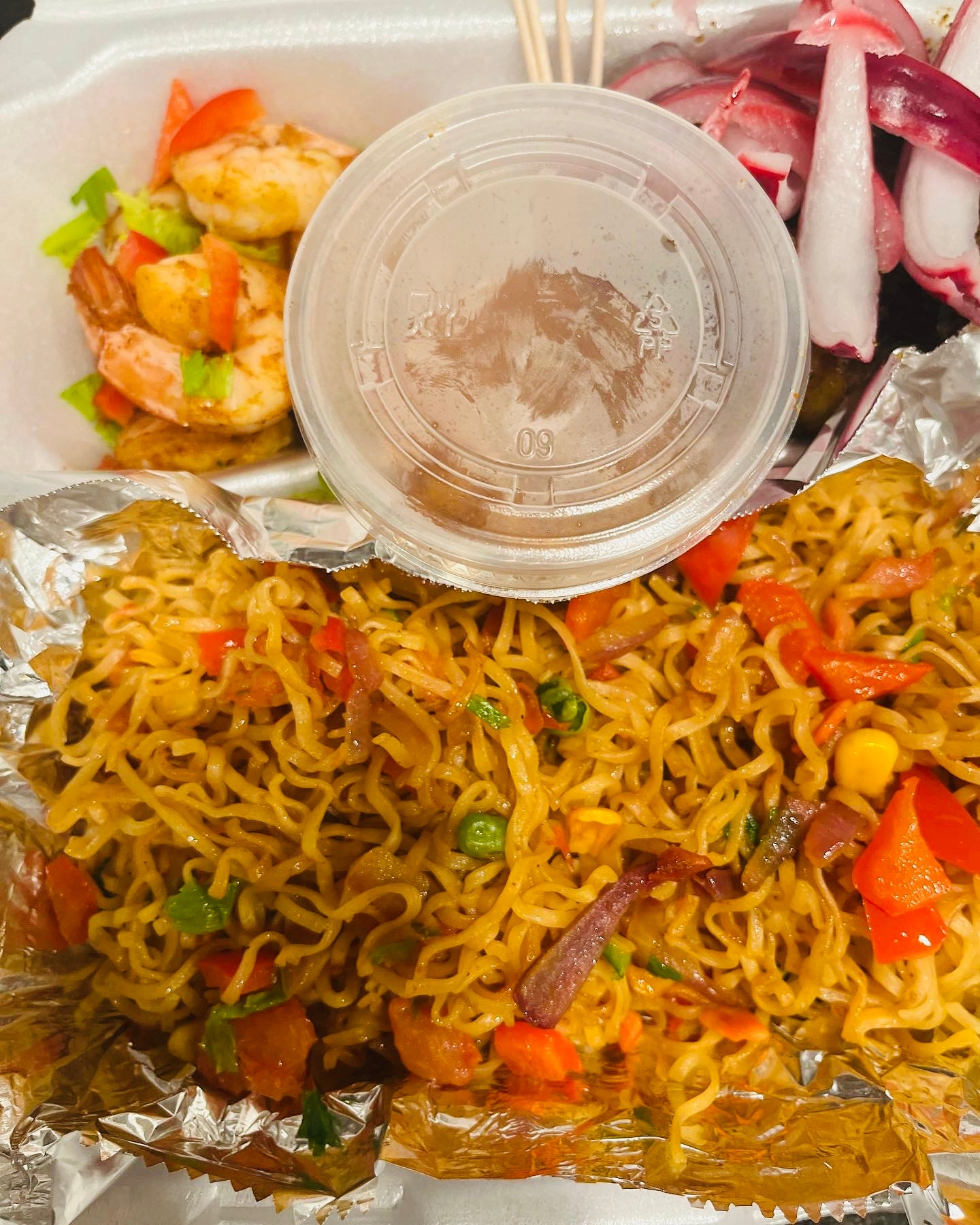 Noodles,Shrimps with Beef Suya