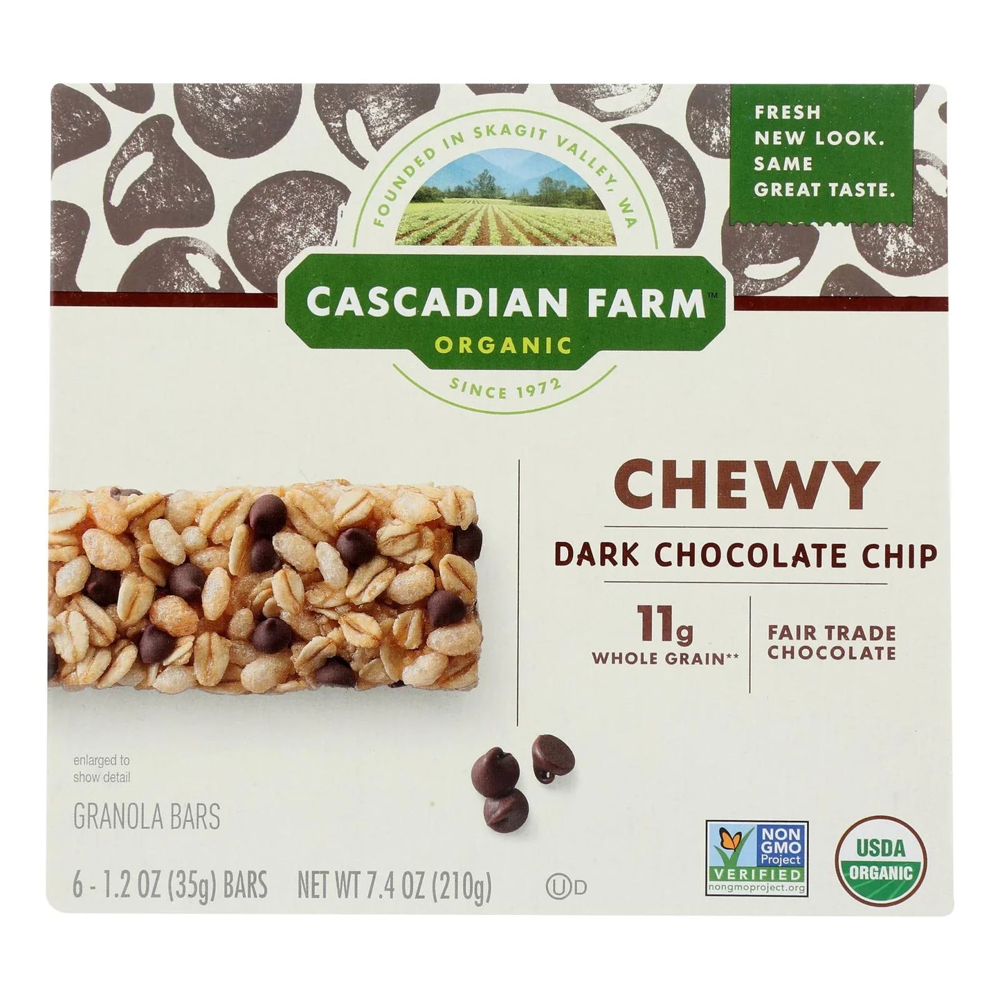 Cascadian Farm Organic Whole Grain Chewy Chocolate Chip Granola Bars, 12-Count Case (12 x 7.4 Oz)