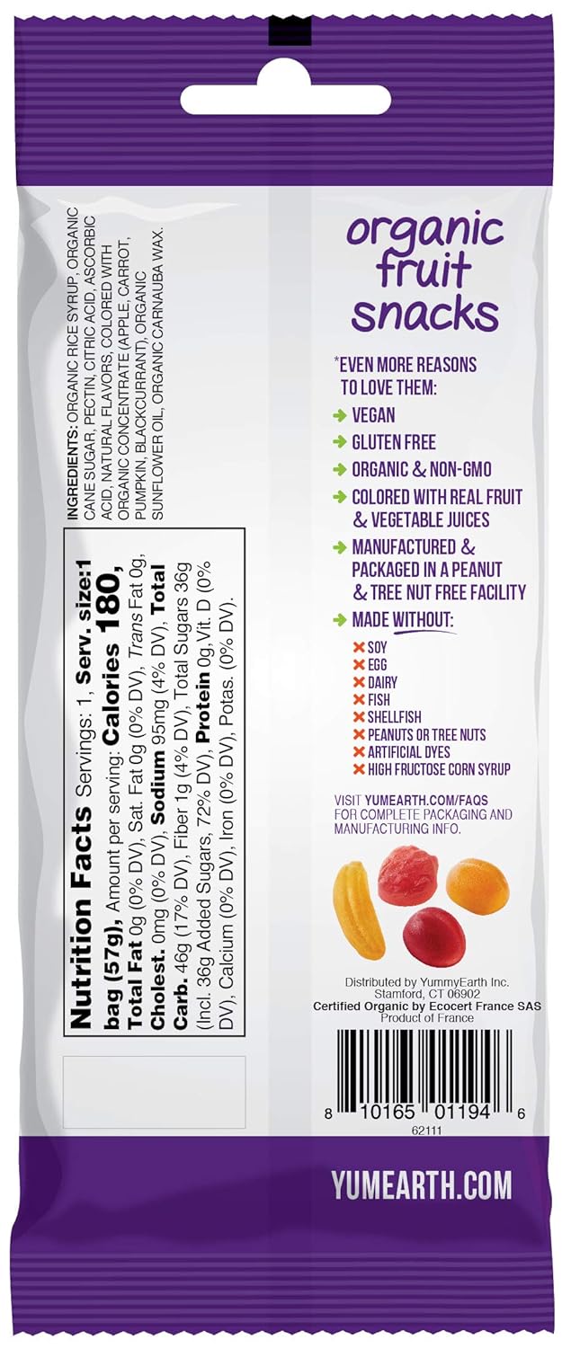 Yumearth Organics, Organic Fruit Snack Variety Flavors (4 Flavors), Case of 12, 2 Oz. Pouches
