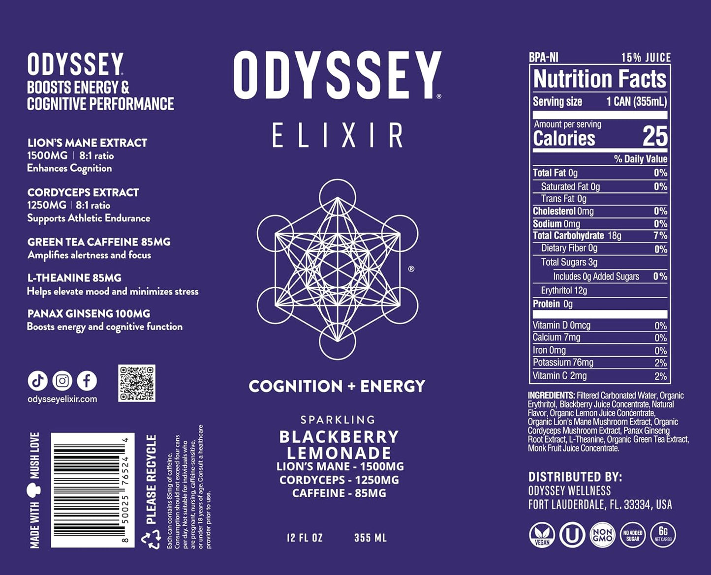 Odyssey Sparkling Energy Drink Blackberry Lemon 12-Pack